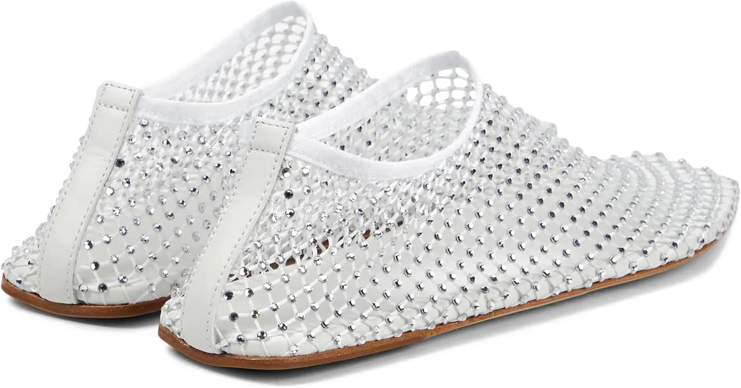Arqa Crystals Mesh Flats for Women Rhinestone-Embellished Fishnet Sock Ballet Flat Shoes Comfort Casual Ballerina Shoes