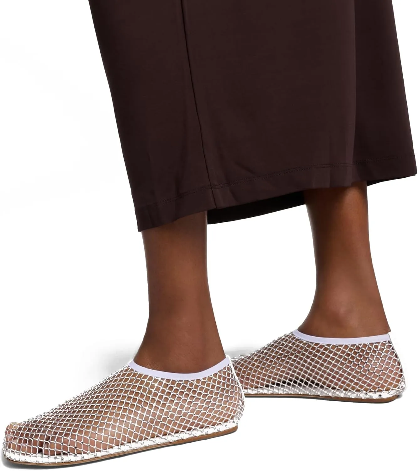 Arqa Crystals Mesh Flats for Women Rhinestone-Embellished Fishnet Sock Ballet Flat Shoes Comfort Casual Ballerina Shoes