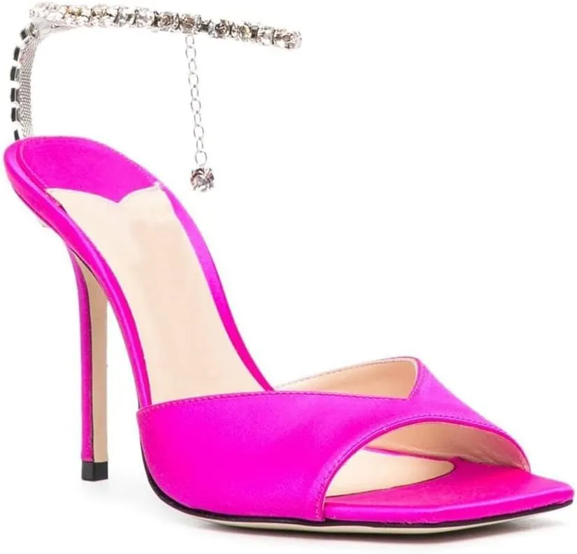Arqa Rhinestone Ankle Strap Heeled Sandals Peep Toe Sparkly High Heels Slingback Stiletto Heels Wedding Pumps