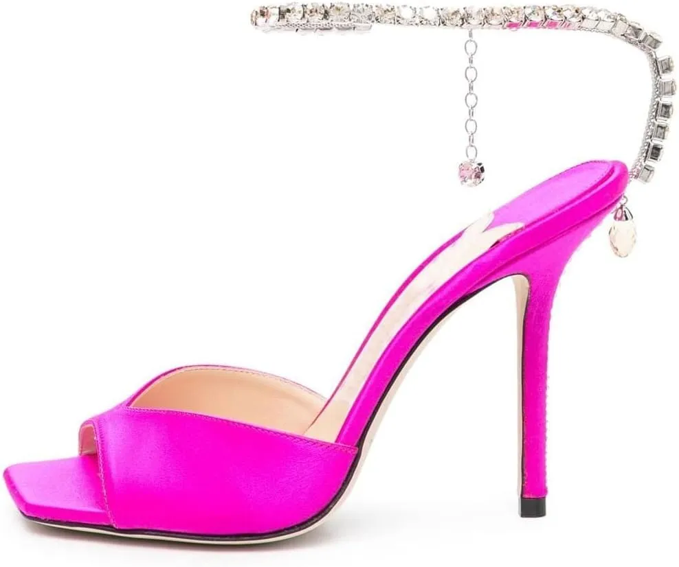 Arqa Rhinestone Ankle Strap Heeled Sandals Peep Toe Sparkly High Heels Slingback Stiletto Heels Wedding Pumps