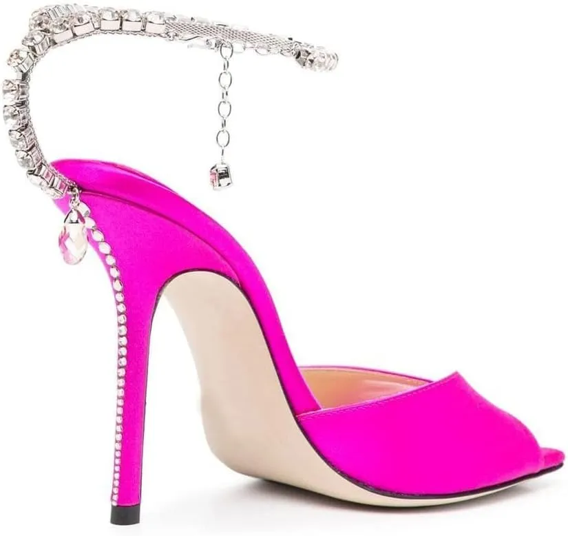 Arqa Rhinestone Ankle Strap Heeled Sandals Peep Toe Sparkly High Heels Slingback Stiletto Heels Wedding Pumps