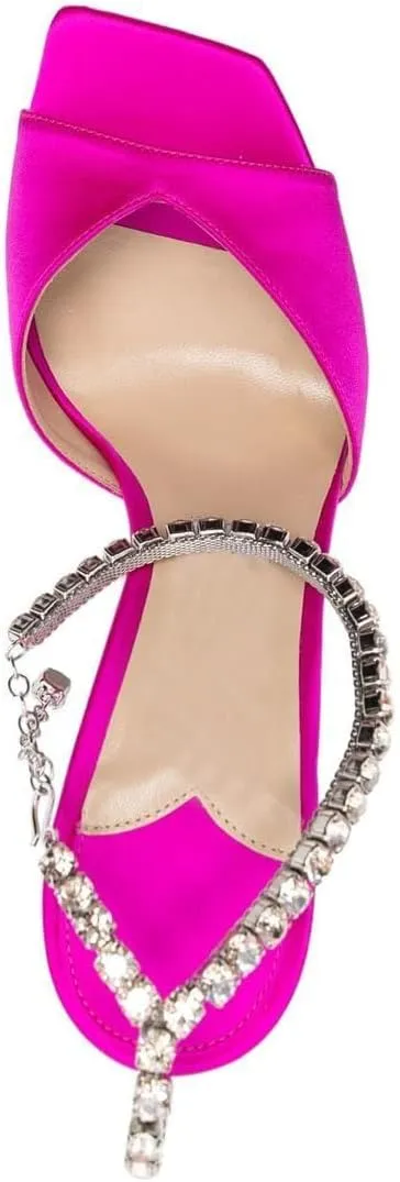 Arqa Rhinestone Ankle Strap Heeled Sandals Peep Toe Sparkly High Heels Slingback Stiletto Heels Wedding Pumps