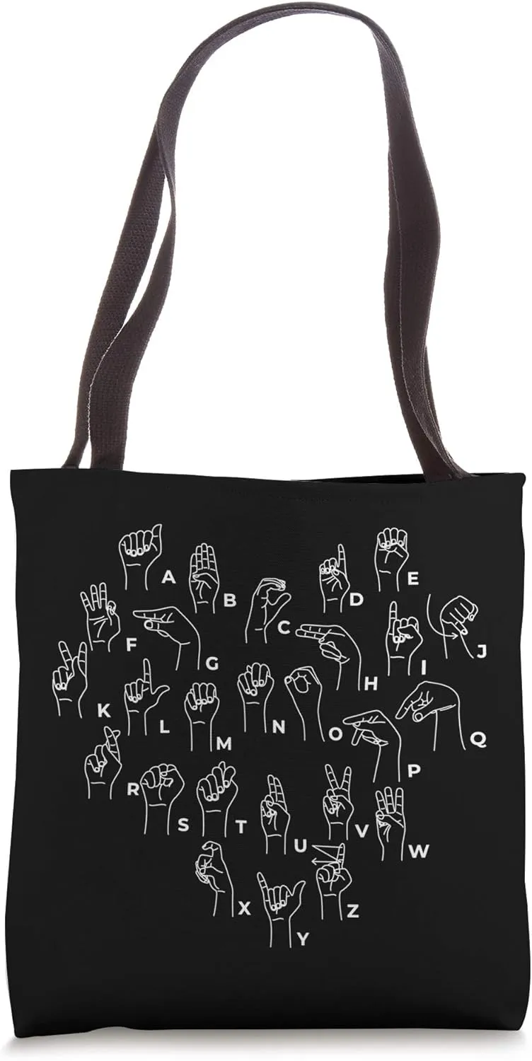 ASL ILY Heart Sign Language Interpreter Deaf ASL Teacher Tote Bag