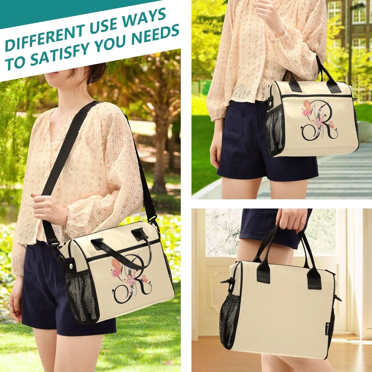 Aslsiy Lunch Bag for Women Wheat Letter R Insulated Lunch Box Lunch Tote Bag Gift for Women