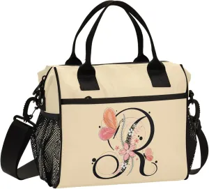 Aslsiy Lunch Bag for Women Wheat Letter R Insulated Lunch Box Lunch Tote Bag Gift for Women
