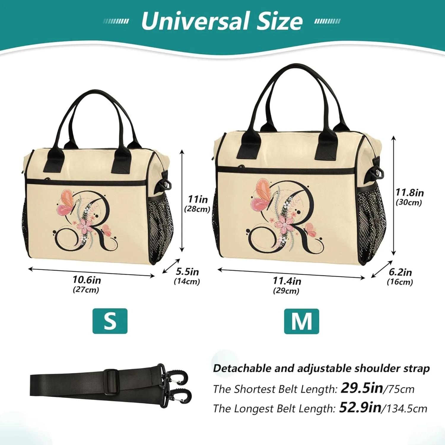 Aslsiy Lunch Bag for Women Wheat Letter R Insulated Lunch Box Lunch Tote Bag Gift for Women