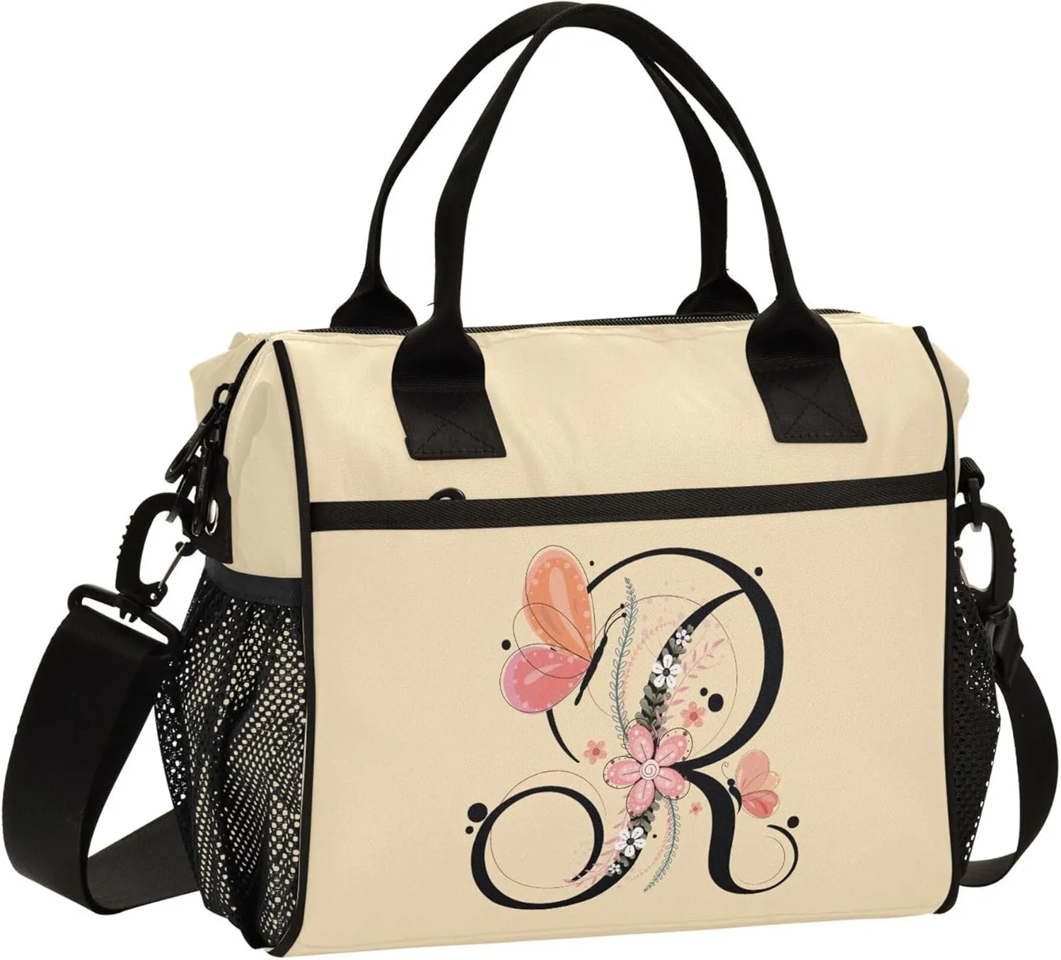 Aslsiy Lunch Bag for Women Wheat Letter R Insulated Lunch Box Lunch Tote Bag Gift for Women