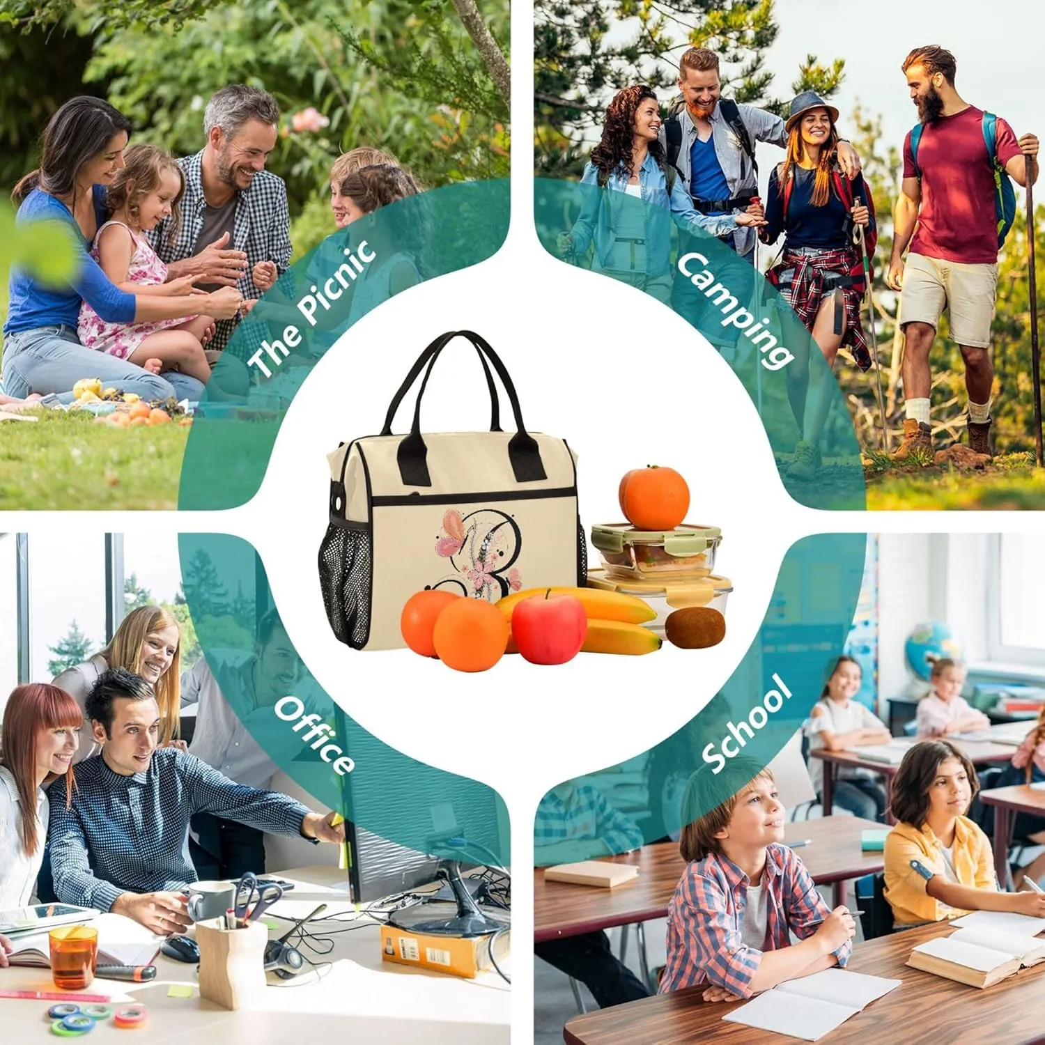 Aslsiy Lunch Bag for Women Wheat Letter R Insulated Lunch Box Lunch Tote Bag Gift for Women
