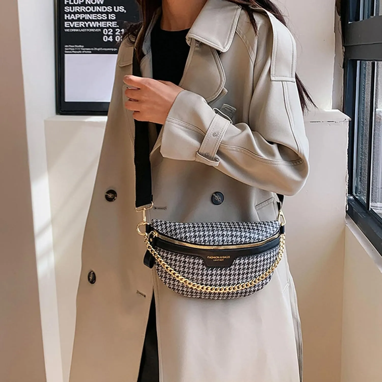 AuSion Fashion Leather Crossbody Fanny Pack for Women – Lightweight Waist Chest Bag with Wide Strap, Ideal for Travel, Festivals and Casual Outings