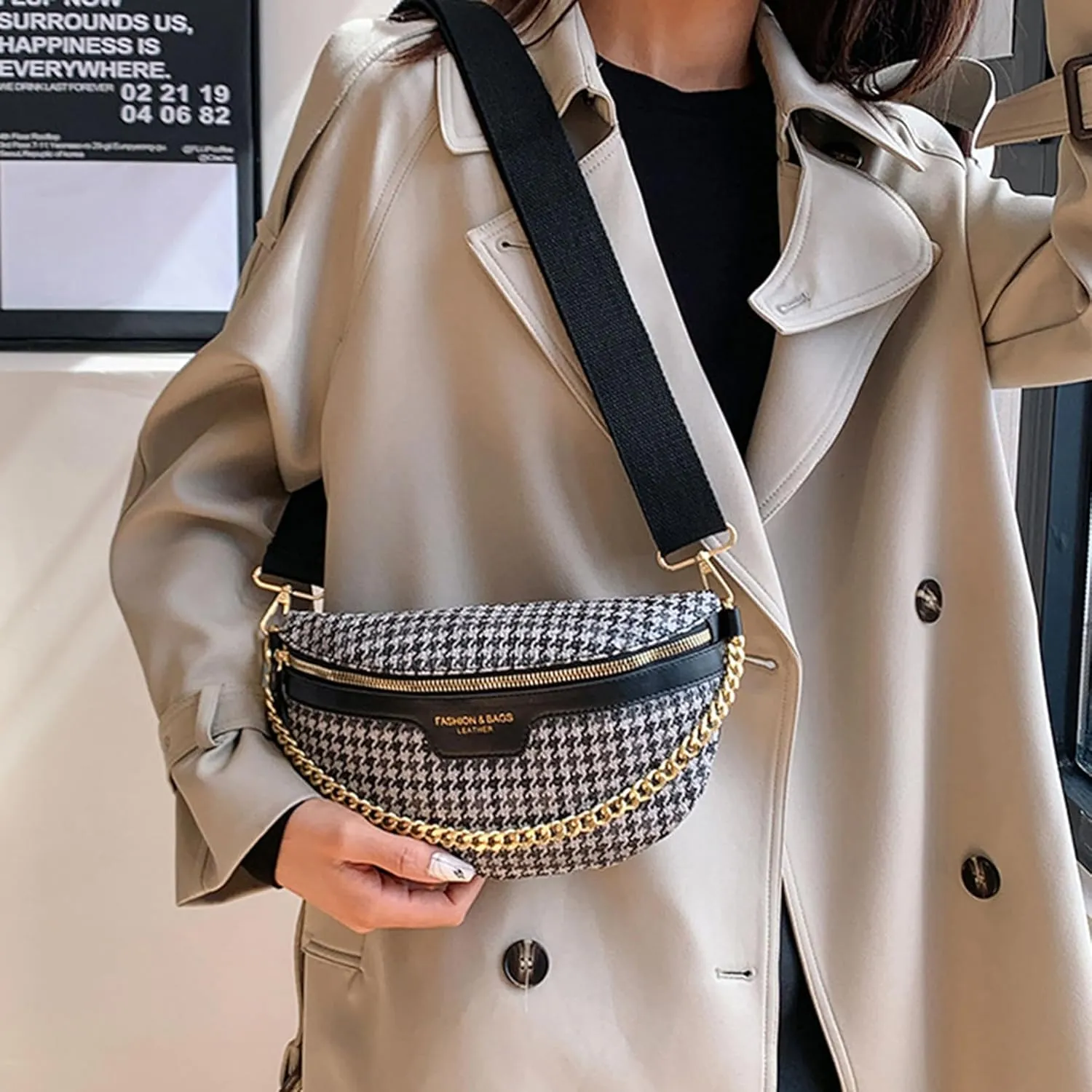 AuSion Fashion Leather Crossbody Fanny Pack for Women – Lightweight Waist Chest Bag with Wide Strap, Ideal for Travel, Festivals and Casual Outings