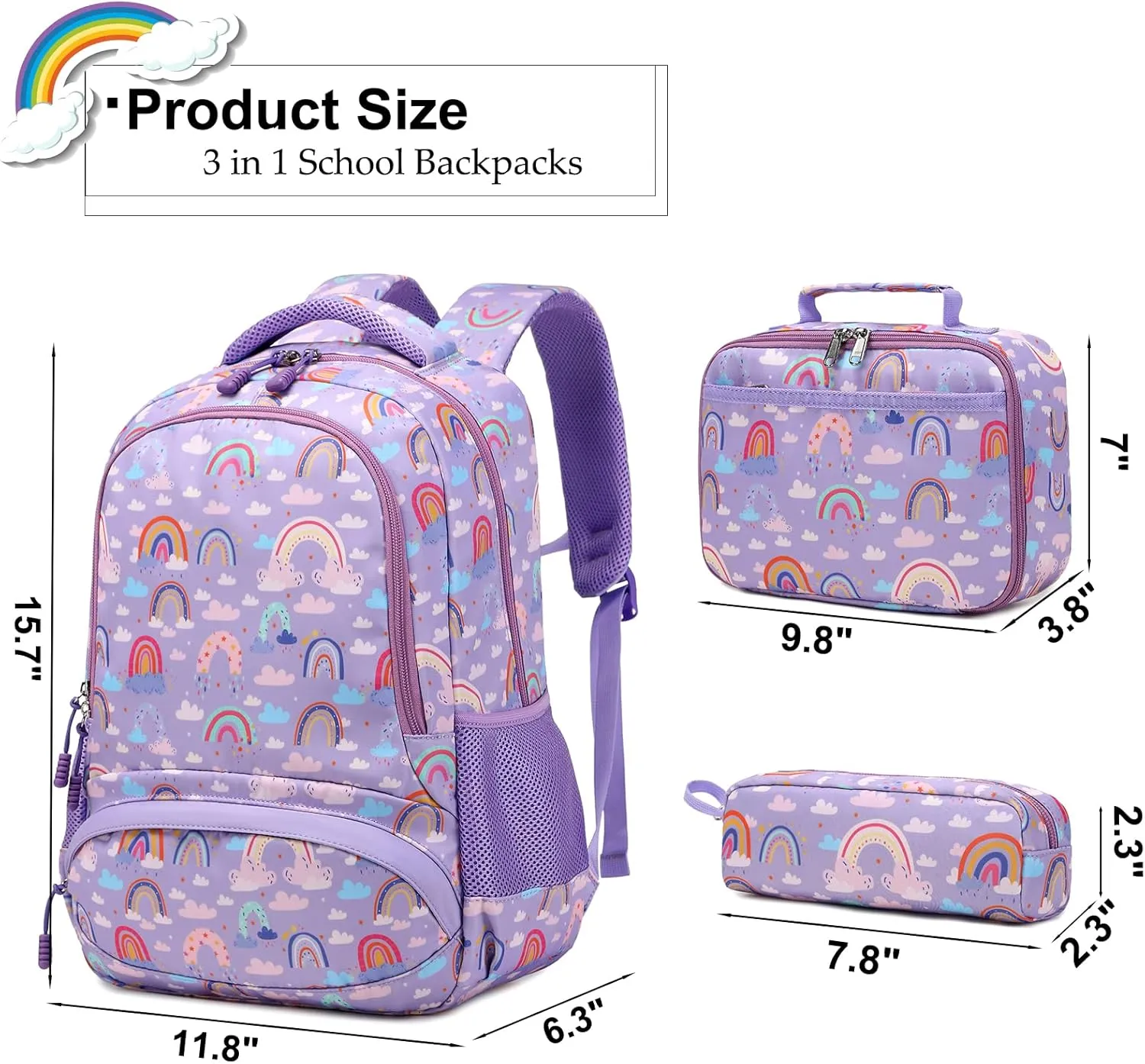 Backpack Unicorn for Girls School Preschool Backpack for Girls 3 IN 1 School Bookpack Set with Lunch Bag Pencil Bag
