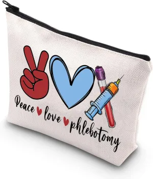 BDPWSS Phlebotomist Gift For Women PBT Nurse Graduation Gift Peace Love Phlebotomy Funny Phlebotomy Technician Makeup Bag (Peace love phle)