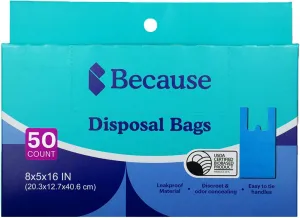Because Incontinence Disposal Bags, Discreet, Tear Resistant Adult Disposal Bags for Men & Women, Extra-Large, Leak Protection, Odor Blocking, 50 Count