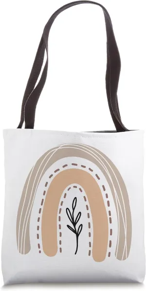 Beige Boho Botanical Plants Rainbow Minimalistic Aesthetic Tote Bag