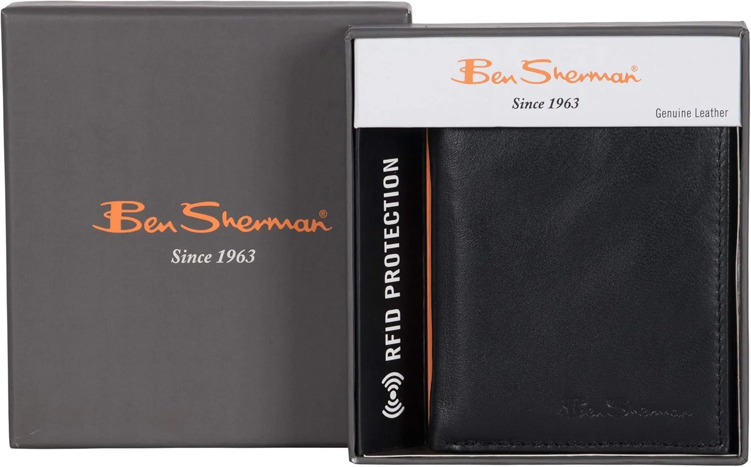 Ben Sherman Men's Manchester Slim Bifold Full-Grain Leather RFID Minimalist Gift Box Wallet