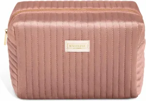 Benevolence LA Plush Velvet Large Makeup Bag for Travel | Cosmetic Pouch, Toiletry Organizer for Women, Large Capacity Bag for Accessories, Quilted Purse - Dusty Pink