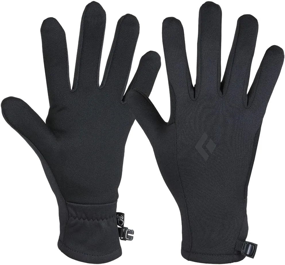 BLACK DIAMOND Midweight Screentap Gloves Touchscreen Fleece Liners for Running, Commuting, Hiking, Black-NPF, Medium