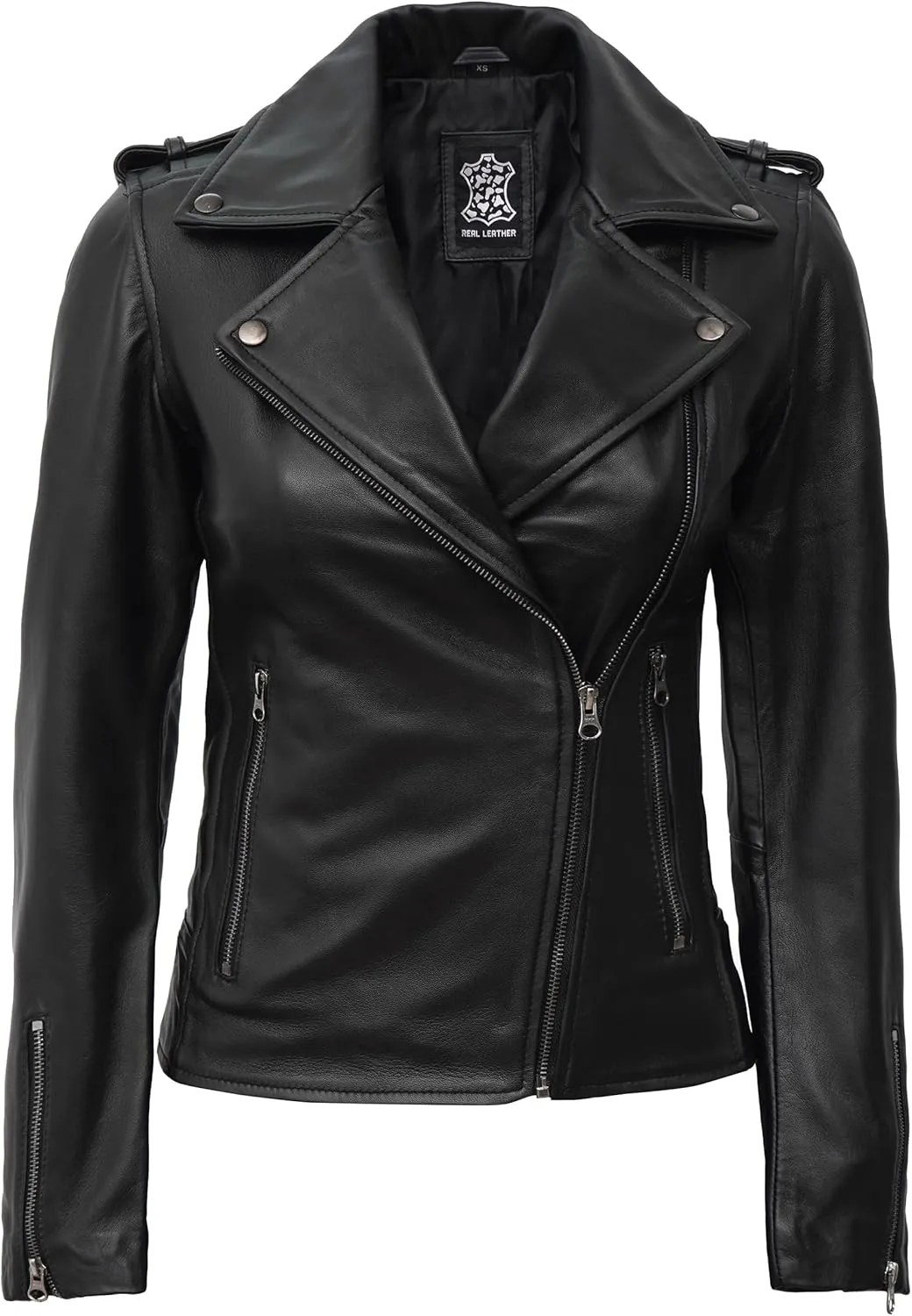 Blingsoul Real Lambskin Leather Jacket Women - Asymmetrical Style Womens Leather Jackets