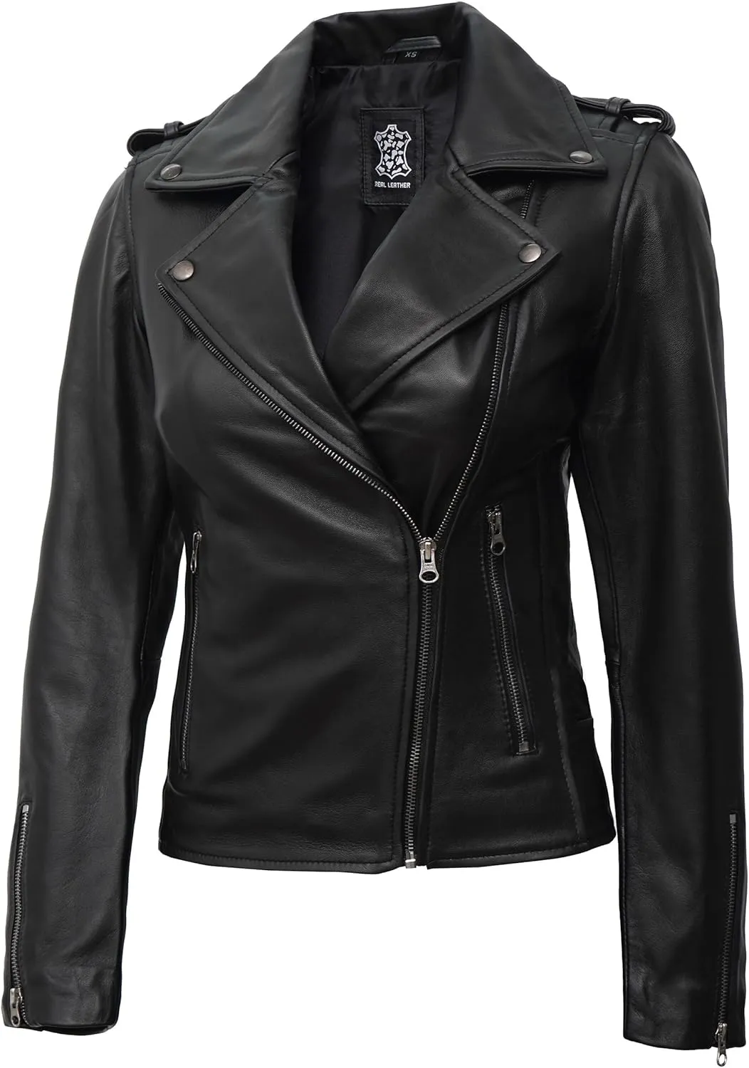 Blingsoul Real Lambskin Leather Jacket Women - Asymmetrical Style Womens Leather Jackets