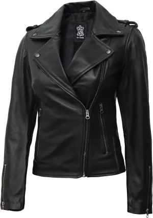 Blingsoul Real Lambskin Leather Jacket Women - Asymmetrical Style Womens Leather Jackets