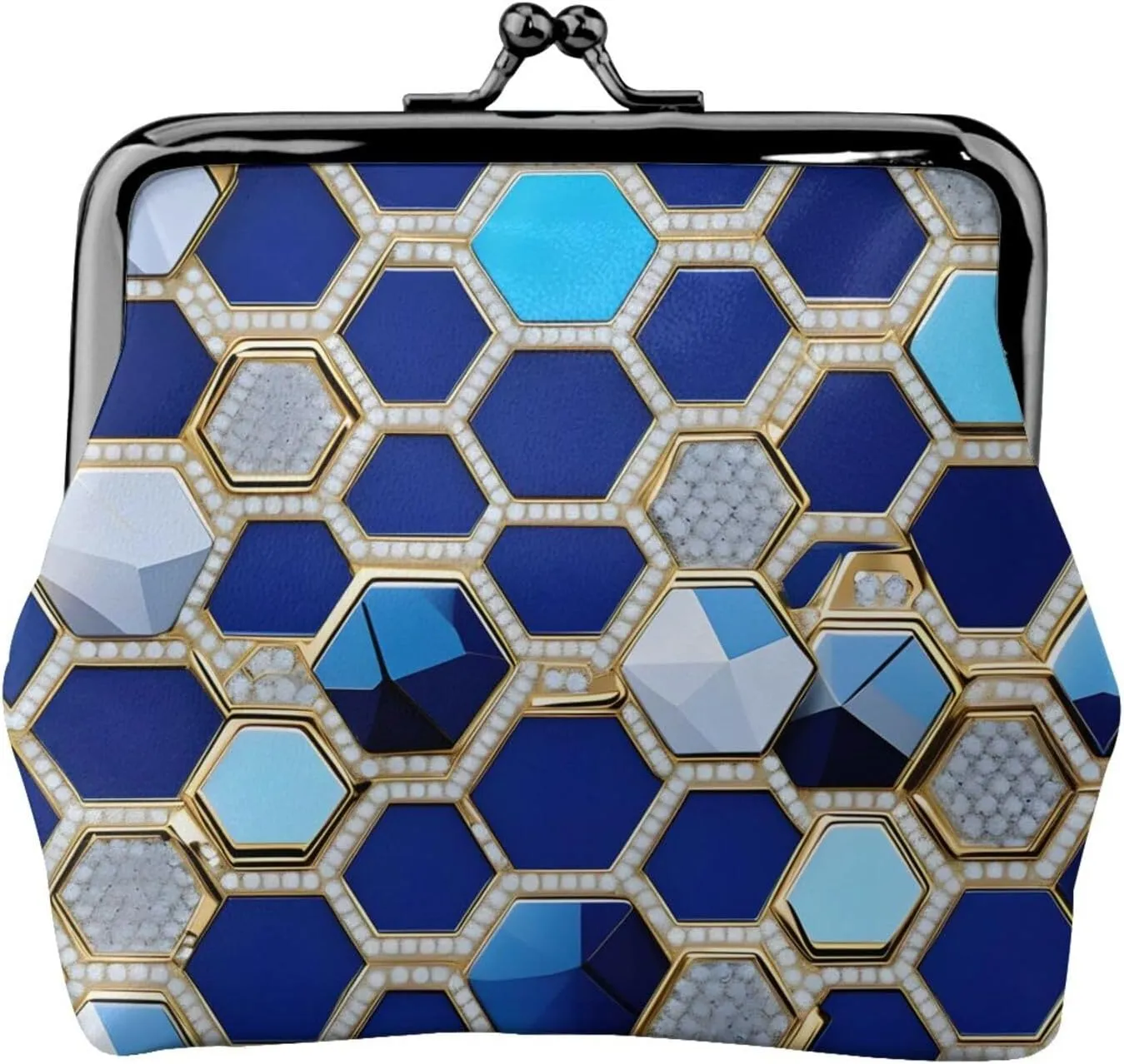 Blue Hexagons and Diamond print Coin Purse, Mini Change Purse for Women Small Coin Purse for Key Headset Lipstick