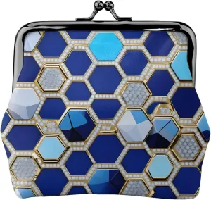 Blue Hexagons and Diamond print Coin Purse, Mini Change Purse for Women Small Coin Purse for Key Headset Lipstick