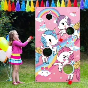Blulu Unicorn Bean Bag Toss Game for Kids Outdoor Toys Unicorn Toss Game Banner with 3 Nylon Bean Bags Birthday Party Game Backyard Yard Activities for Toddler Birthday Gift for Girls