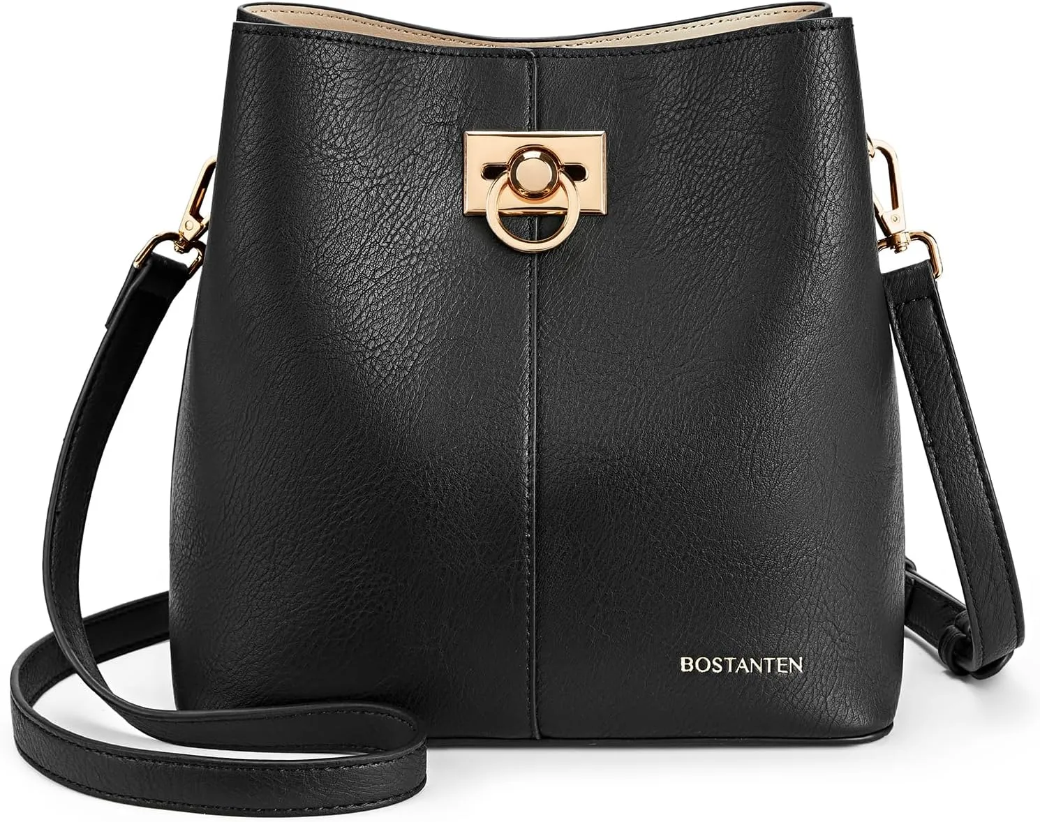 BOSTANTEN Shoulder Bucket Bags for Women Vegan Leather Purse Handbag Multiple Pockets Black