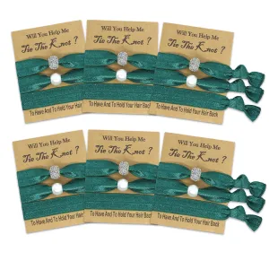 Bridesmaid Proposal Hair Ties, Bachelorette Party Favors for Bridal Shower and Wedding (Emerald), 3 Count (Pack of 6)