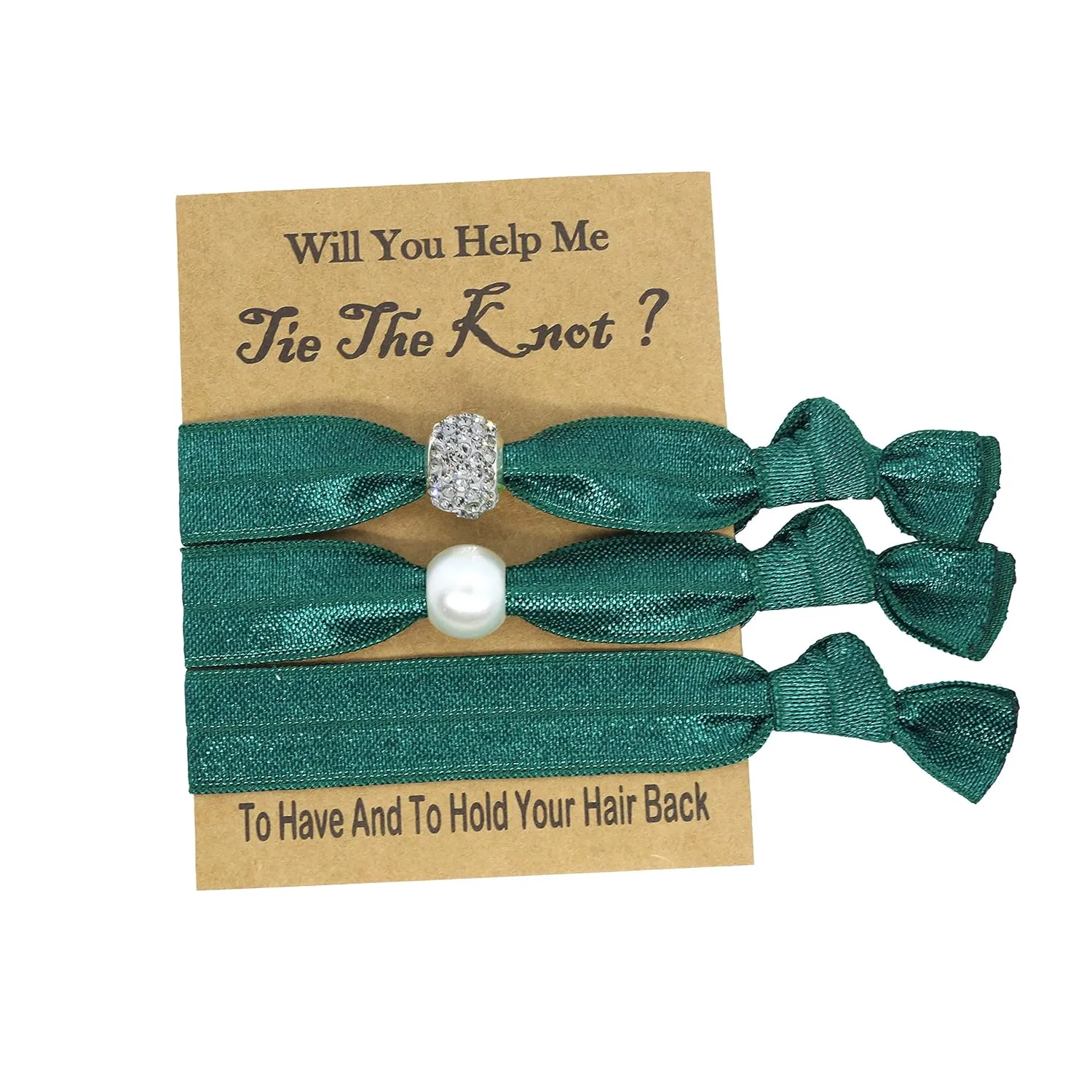 Bridesmaid Proposal Hair Ties, Bachelorette Party Favors for Bridal Shower and Wedding (Emerald), 3 Count (Pack of 6)