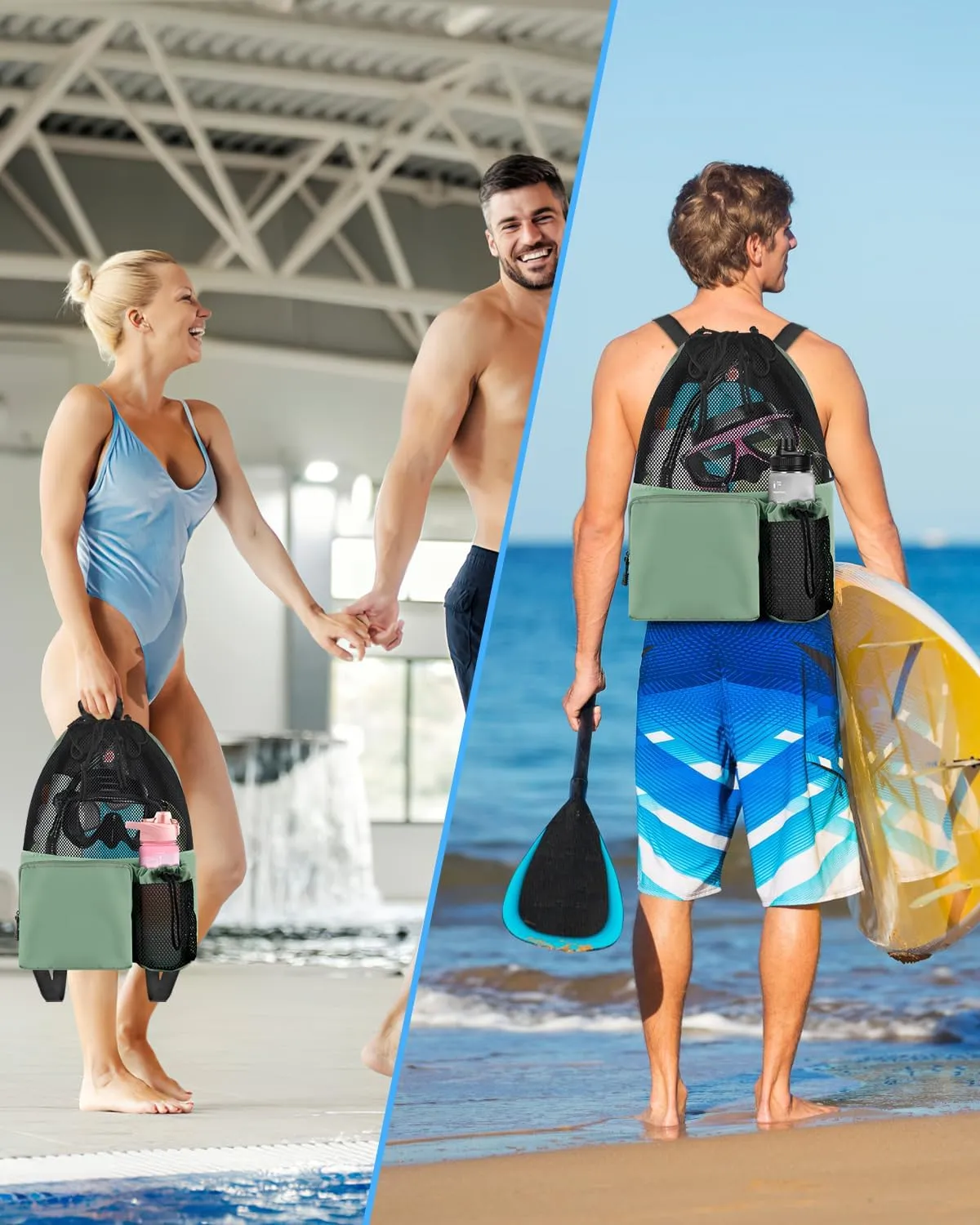BROTOU Swim Bag Beach Backpack with Wet Pocket Mesh Drawstring Bags for Swimming, Gym