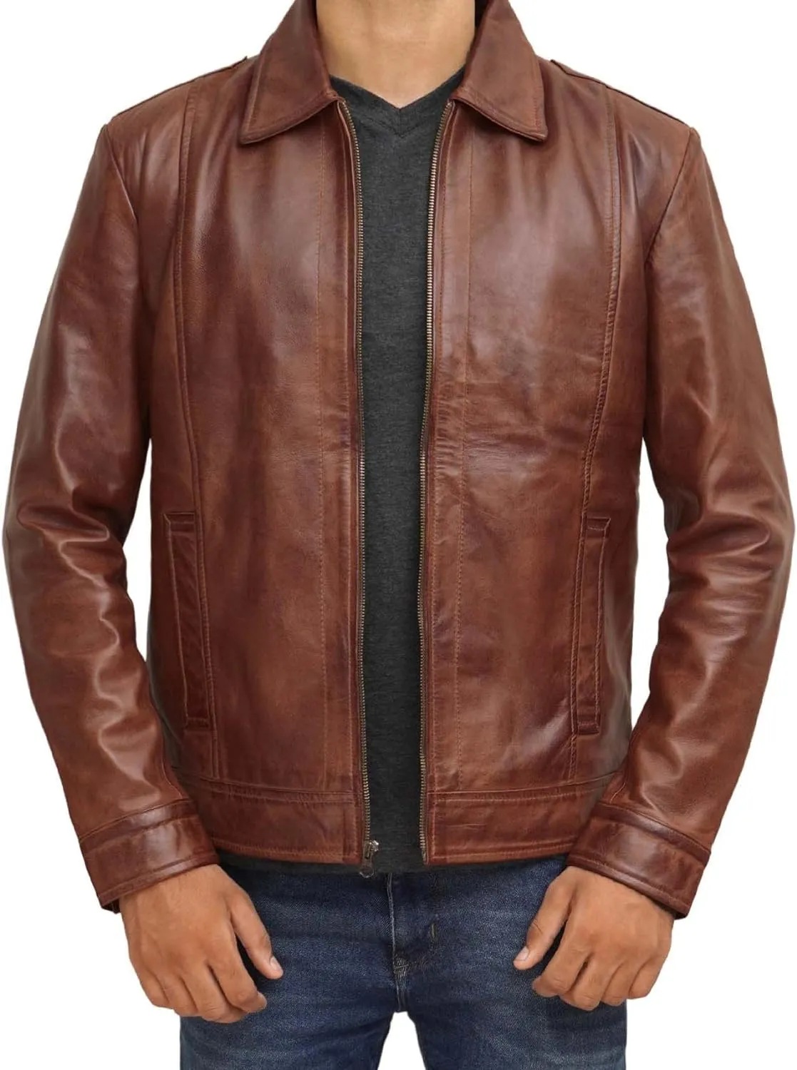 Brown Leather Jacket Men - Black Real Lambskin Mens Leather Jacket