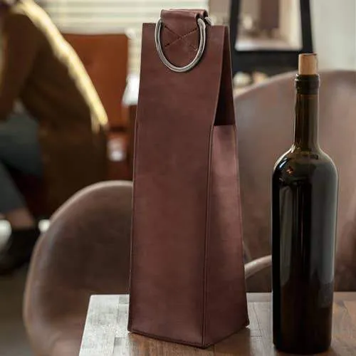 Brown Single-Bottle Wine Tote