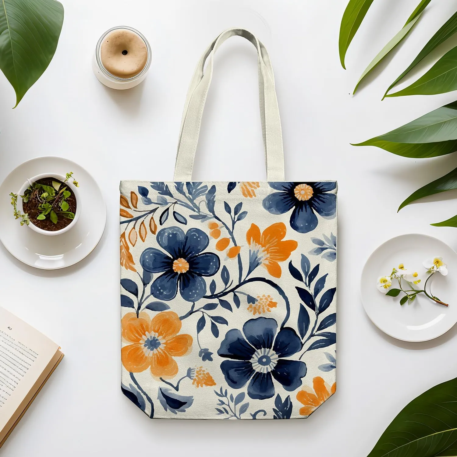 Canvas Tote Bag for Women, Tote Bag with Zipper Inner Pocket, Zippered Canvas Bag for Shopping Work Grocery Everyday