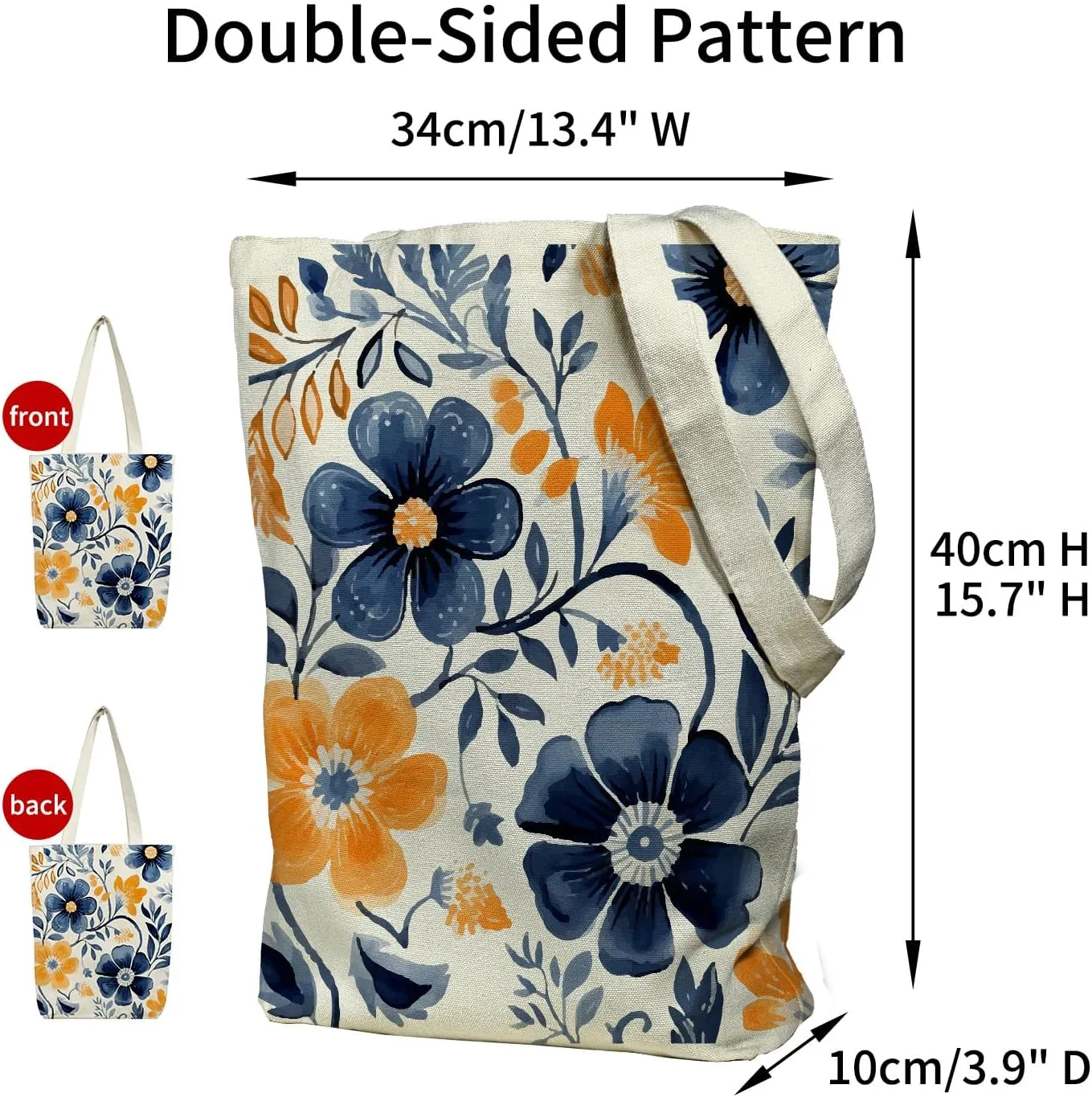 Canvas Tote Bag for Women, Tote Bag with Zipper Inner Pocket, Zippered Canvas Bag for Shopping Work Grocery Everyday