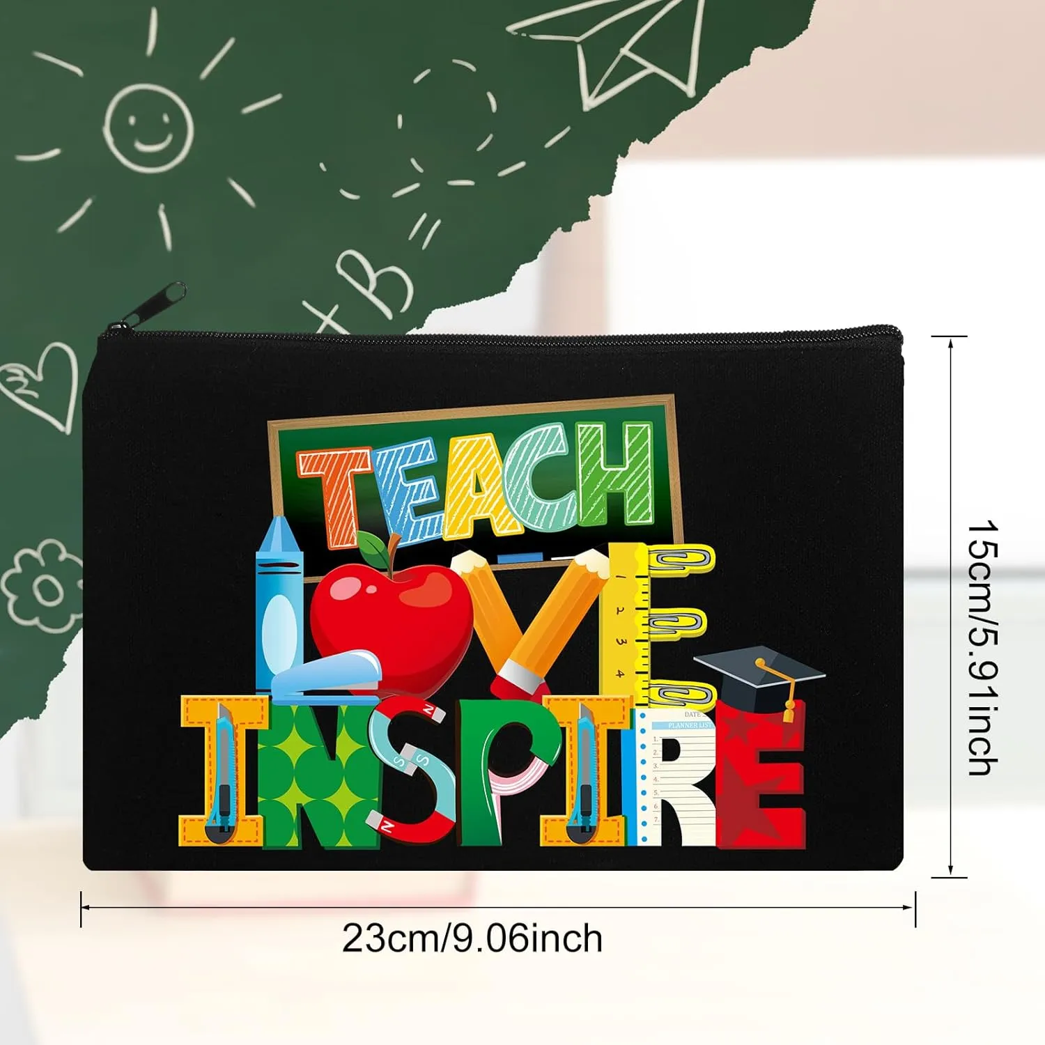 Capoda 28 Pcs Teacher Appreciation Gifts for Women Teacher Canvas Makeup Bags Travel Pouch Cosmetic Toiletry Bag with Zipper for Teacher's Day Birthday Retirement Gift(Black)