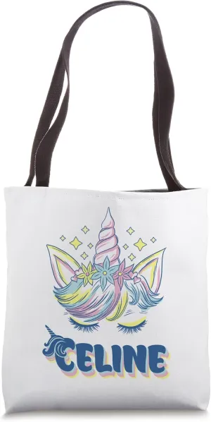 Celine personalized custom name Rainbow Unicorn crown Tote Bag