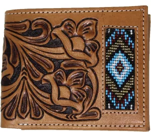CHALLENGER Men's Western Bifold Wallet Beaded Handcrafted Floral Tooled Leather 18FKW50