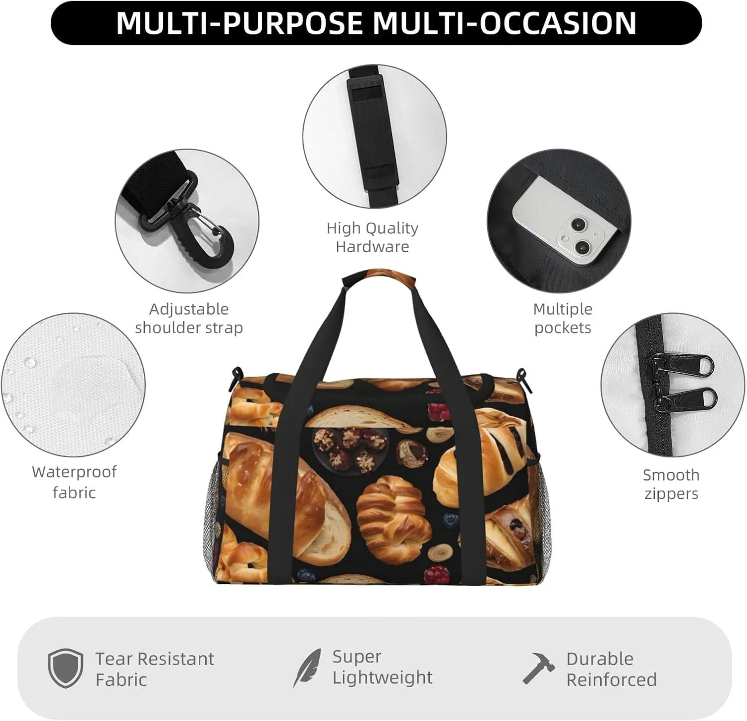 Cheese Sandwiches Durable Portable Crossbody Travel Bag, A Good Companion For Long-Distance Travel