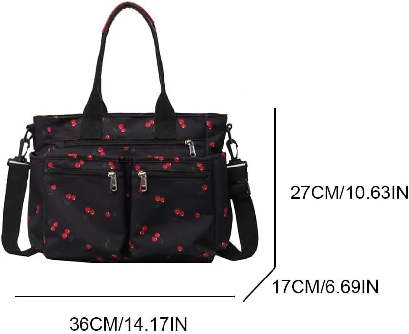 Cherry Tote Bags for Women - Coquette Handbag Large Capacity Cherry Crossbody Work Tote Purse Nylon Shoulder Bag