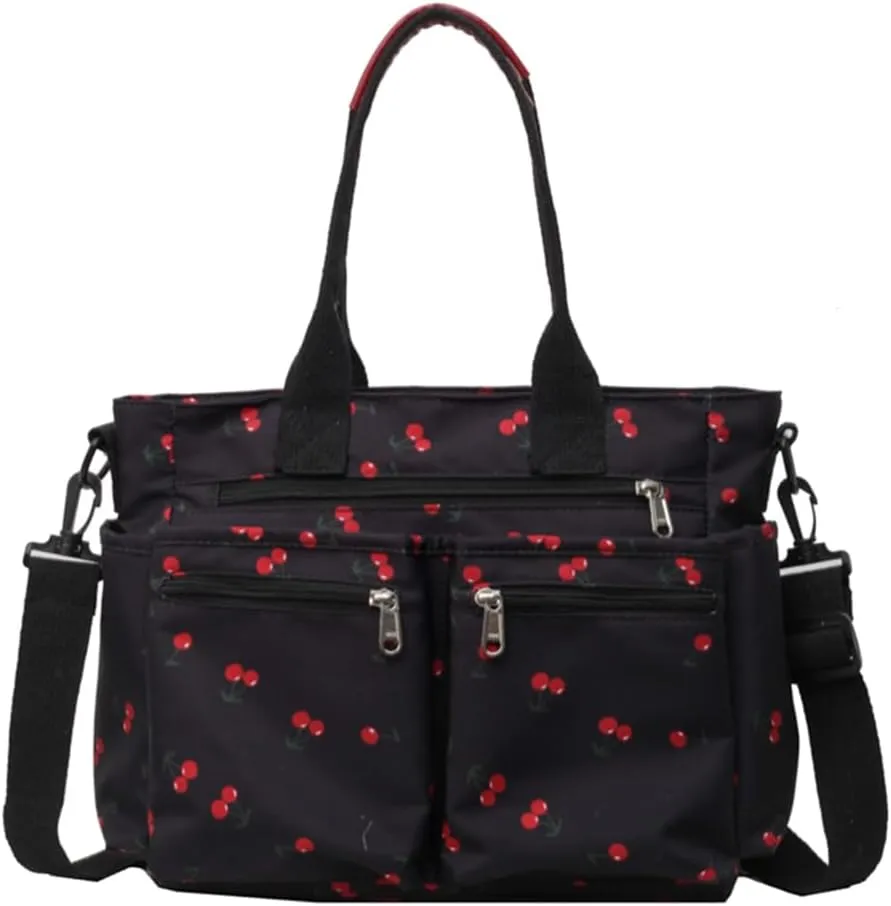 Cherry Tote Bags for Women - Coquette Handbag Large Capacity Cherry Crossbody Work Tote Purse Nylon Shoulder Bag