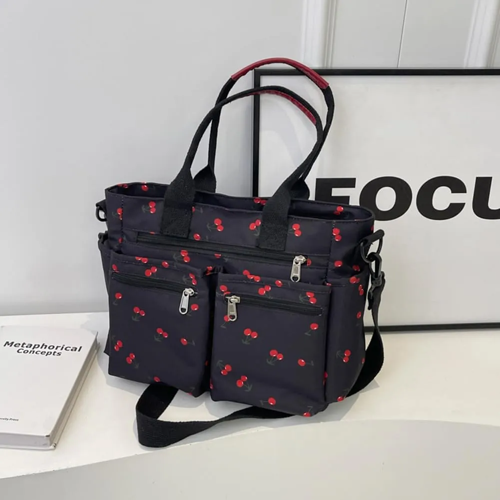 Cherry Tote Bags for Women - Coquette Handbag Large Capacity Cherry Crossbody Work Tote Purse Nylon Shoulder Bag