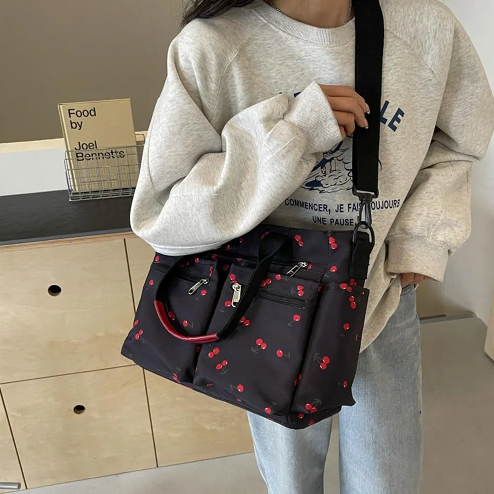 Cherry Tote Bags for Women - Coquette Handbag Large Capacity Cherry Crossbody Work Tote Purse Nylon Shoulder Bag