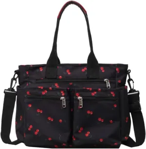 Cherry Tote Bags for Women - Coquette Handbag Large Capacity Cherry Crossbody Work Tote Purse Nylon Shoulder Bag