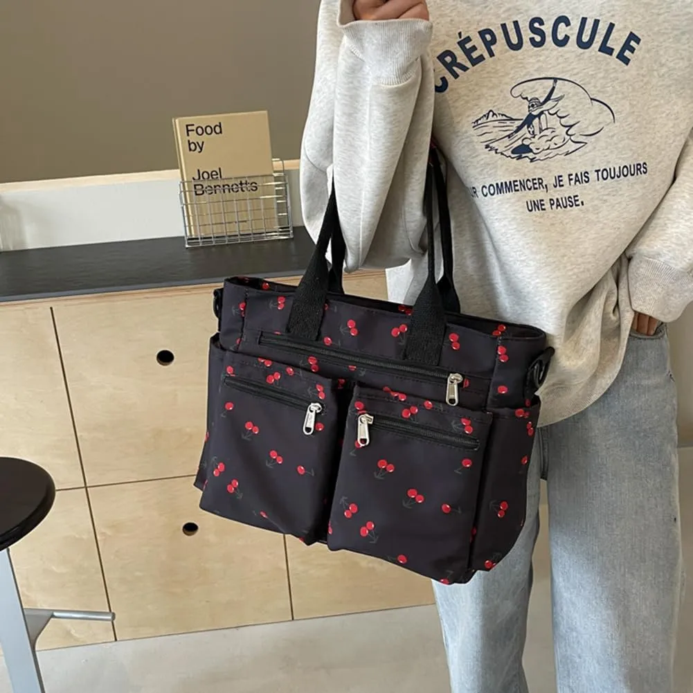 Cherry Tote Bags for Women - Coquette Handbag Large Capacity Cherry Crossbody Work Tote Purse Nylon Shoulder Bag