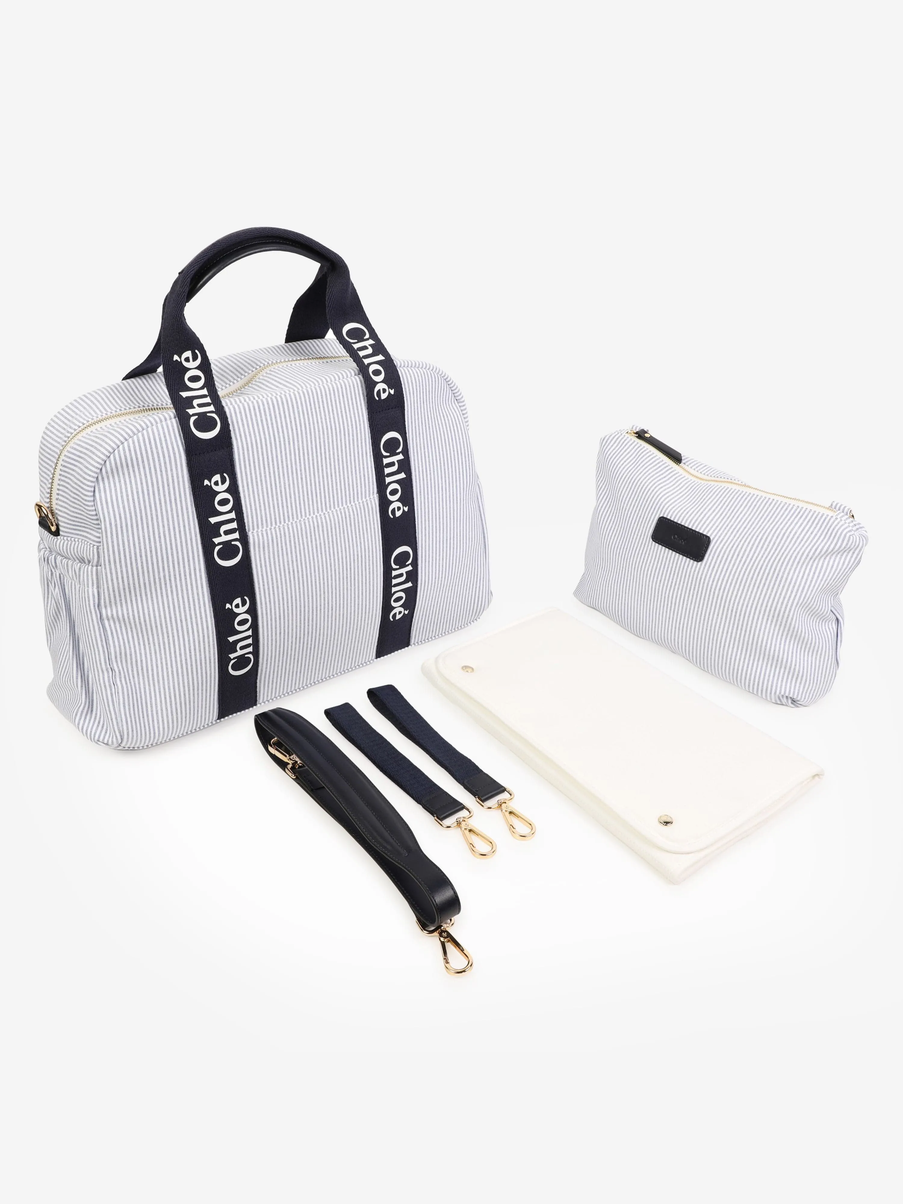 Chloé Baby Striped Changing Bag in Navy (41cm)