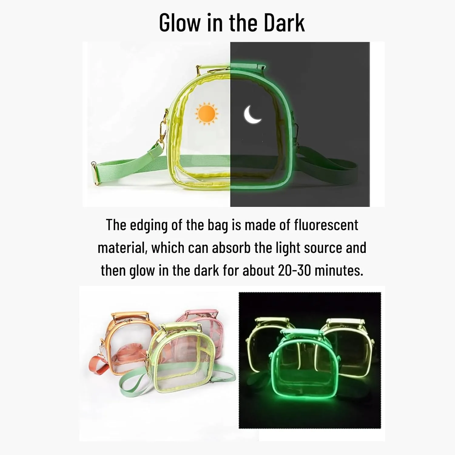 Clear Purse Glow Crossbody Bag for Women Shoulder Bag with Adjustable Strap Stadium Approved Concerts Sports