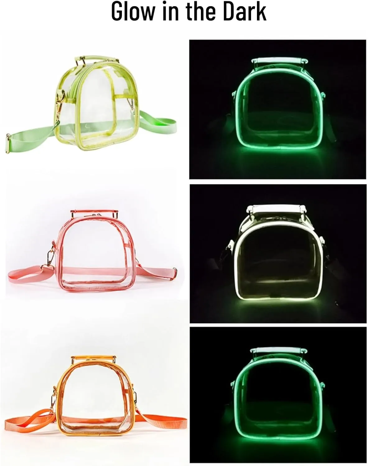 Clear Purse Glow Crossbody Bag for Women Shoulder Bag with Adjustable Strap Stadium Approved Concerts Sports