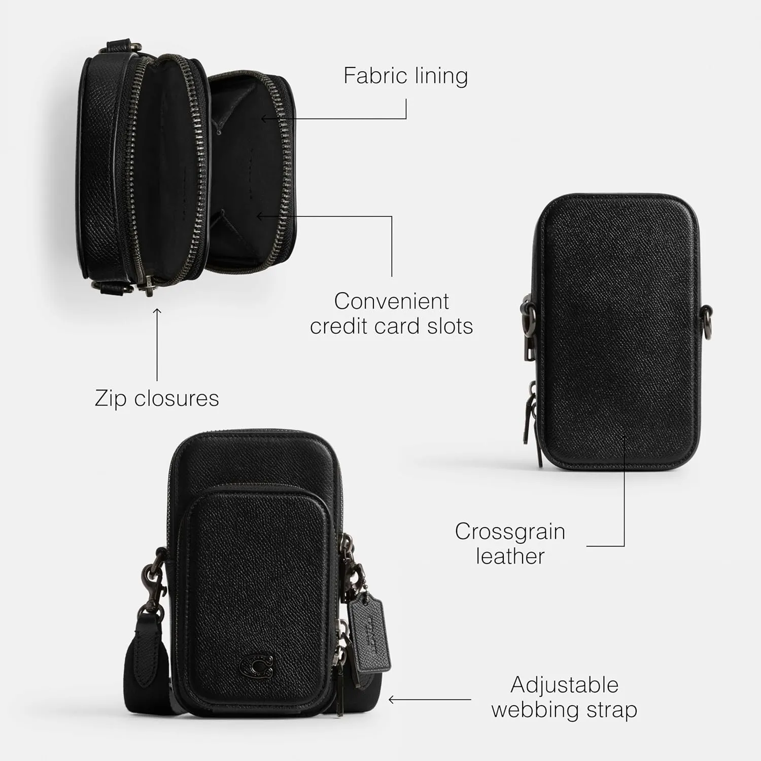 Coach Men's Phone Crossbody Bag in Crossgrain Leather