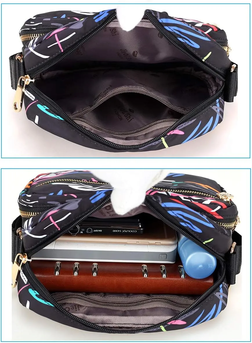 Collsants Small Nylon Purse Mini Crossbody Bag Travel Shoulder Bag Multi Zipper Pockets